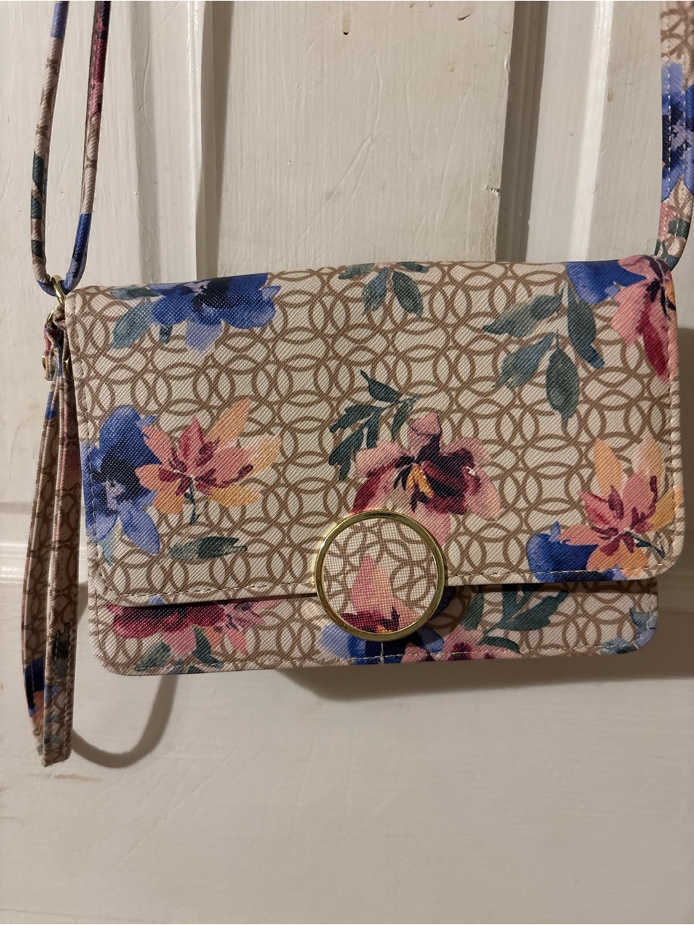 Floral Pattern Crossbody Bag in Beige and Multicolor, time and tru brand.